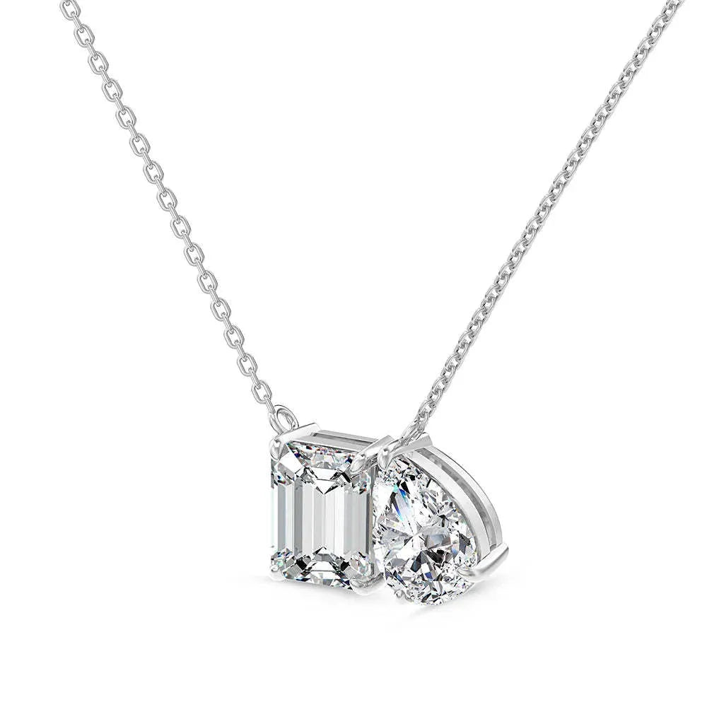 S925 silver double main stone rectangular water drop necklace with platinum finish on O-ring chain