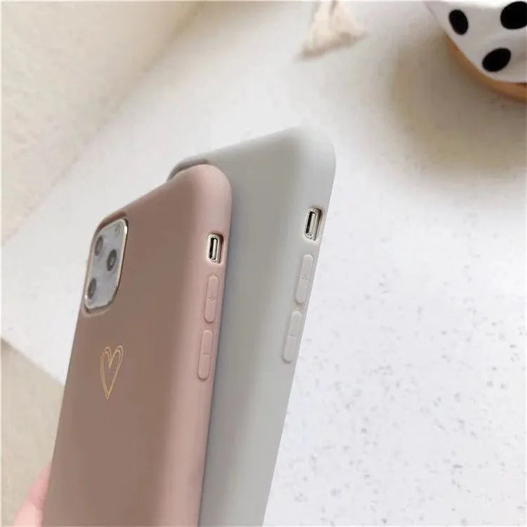 Simple hand-painted love design matte TPU iPhone case in cold wind colour with lanyard holes
