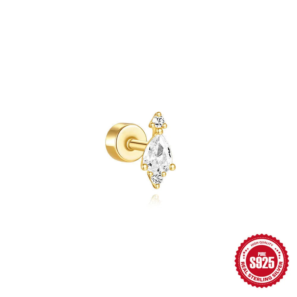 S925 sterling silver flat column geometric ear bone stud with gold electroplated finish
