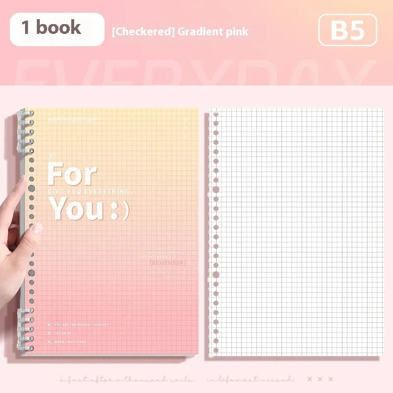 Removable coil gradient notebook in blue green pink purple colours with PP cover