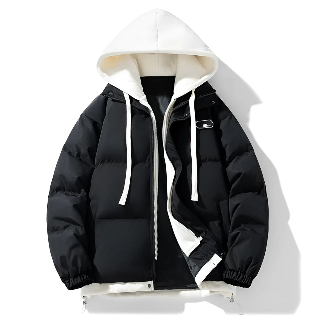 Thickened hooded corduroy coat for men in dark purple, padded warm jacket