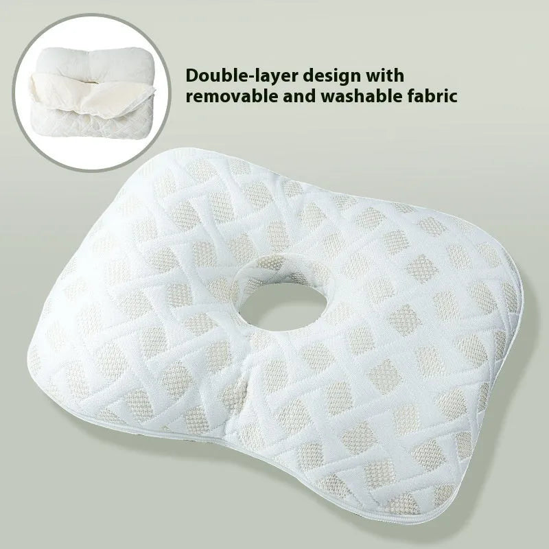 Beauty salon single hole ear pillow in grey colour, showing central ear hole and rectangular shape.