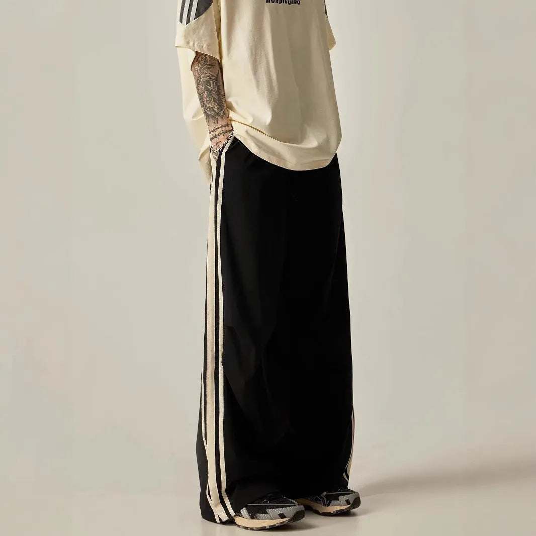 Men's black high-waist wide leg climbing trousers with straight leg design
