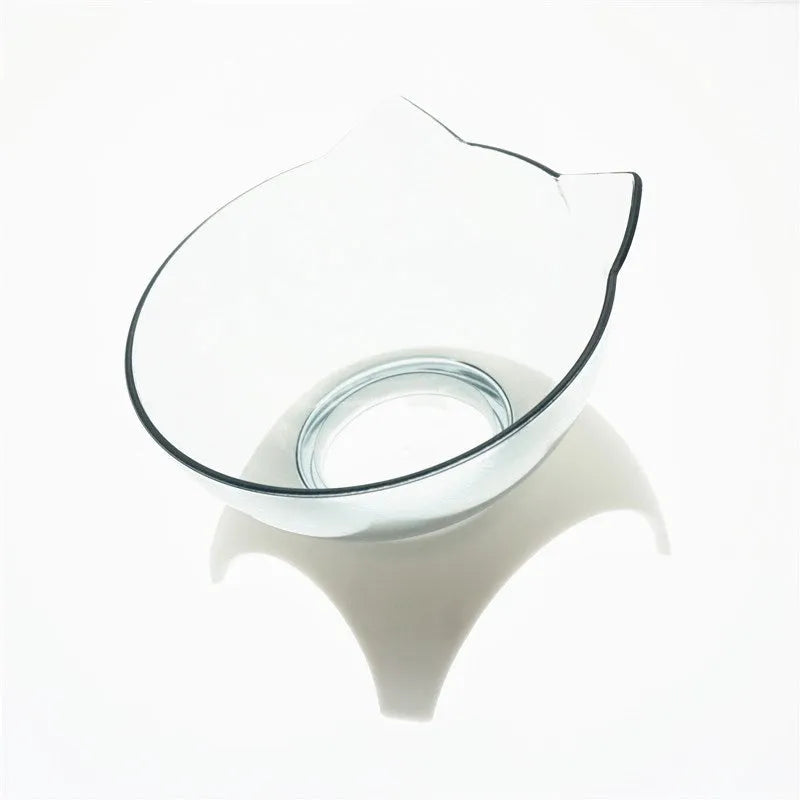 Non slip double cat bowl with raised stand transparent plastic pet feeder for dogs and cats