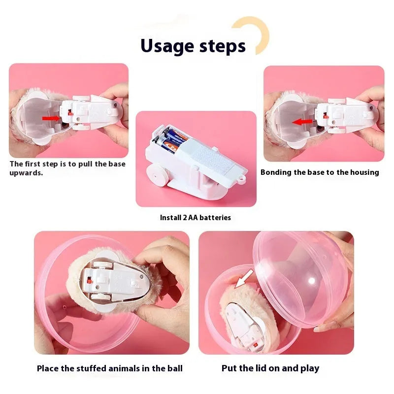 Transparent plastic hamster rolling ball with plush shell in beige hamster design and battery base