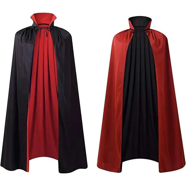 Black satin Halloween cloak with hood for costume parties