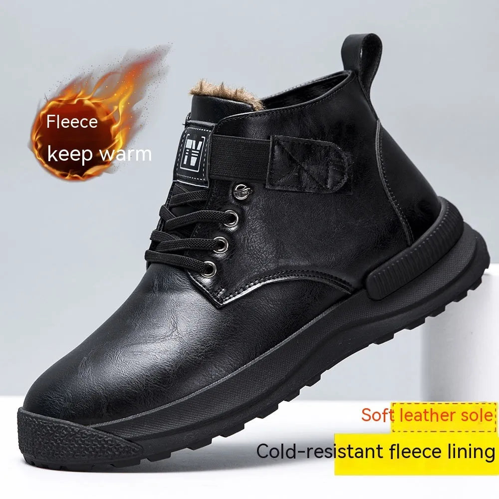 Black platform Martin Boots with velvet-style artificial PU upper and high-top design