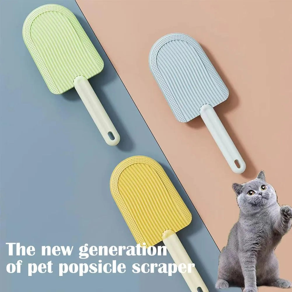 Foldable blue pet grooming brush with soft silicone teeth for cats and dogs