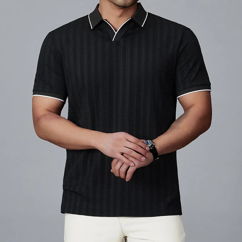Men's loose fit ice silk polo shirt in thin nylon fabric with short sleeves