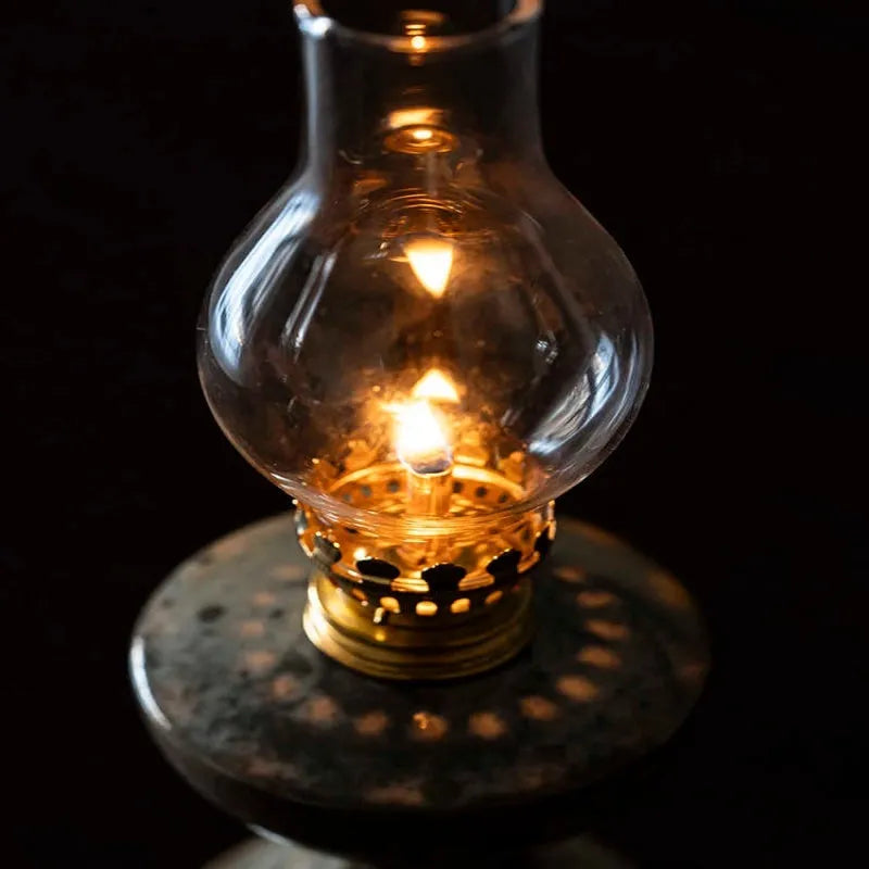Retro split design black Shino kerosene lamp night light with antique handmade finish, 23.8cm height
