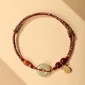 Hetian Jade peace buckle bracelet with colourful braided rope and 10mm geometric pendant
