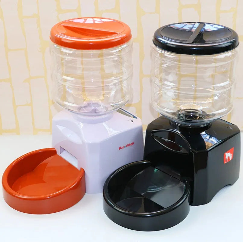 5.5L black automatic pet feeder with LCD screen and bowl for dogs and cats