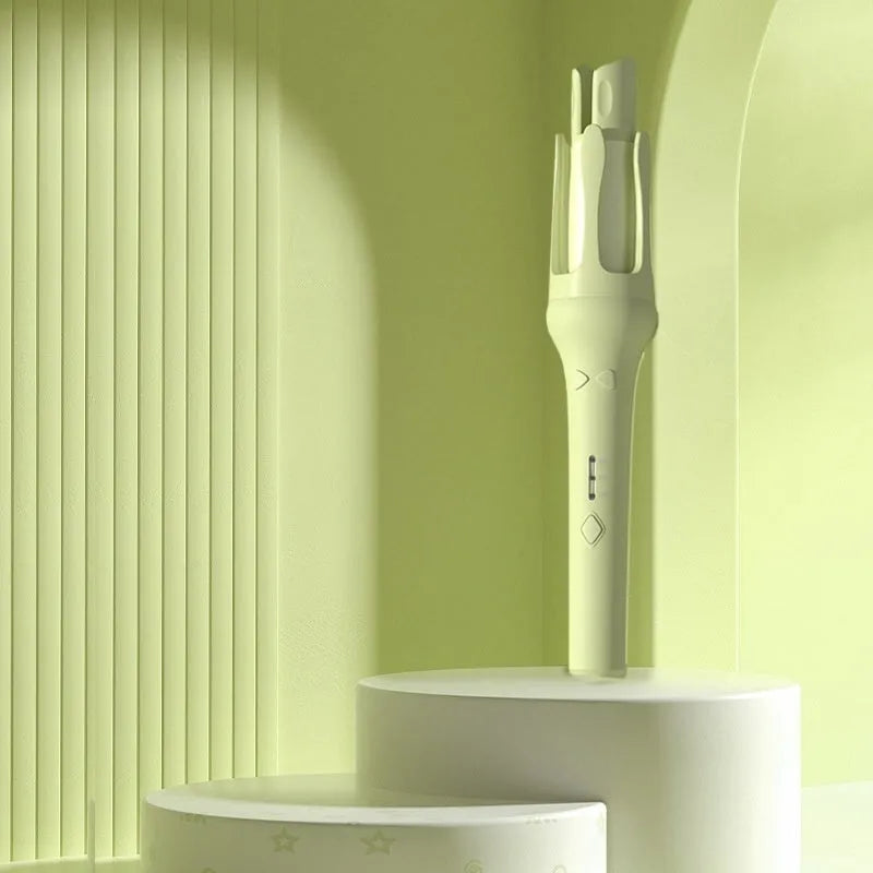 Automatic hair curler 32mm in white beige with wired power and EU adapter