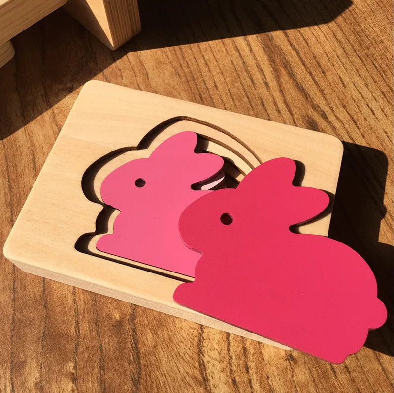 Children's multi-layer thickened wooden puzzle toy with elephant design, 11x15cm size, on white background