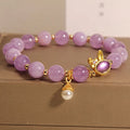 Mauve jade hare head charm bracelet with crystal band in Mori style design