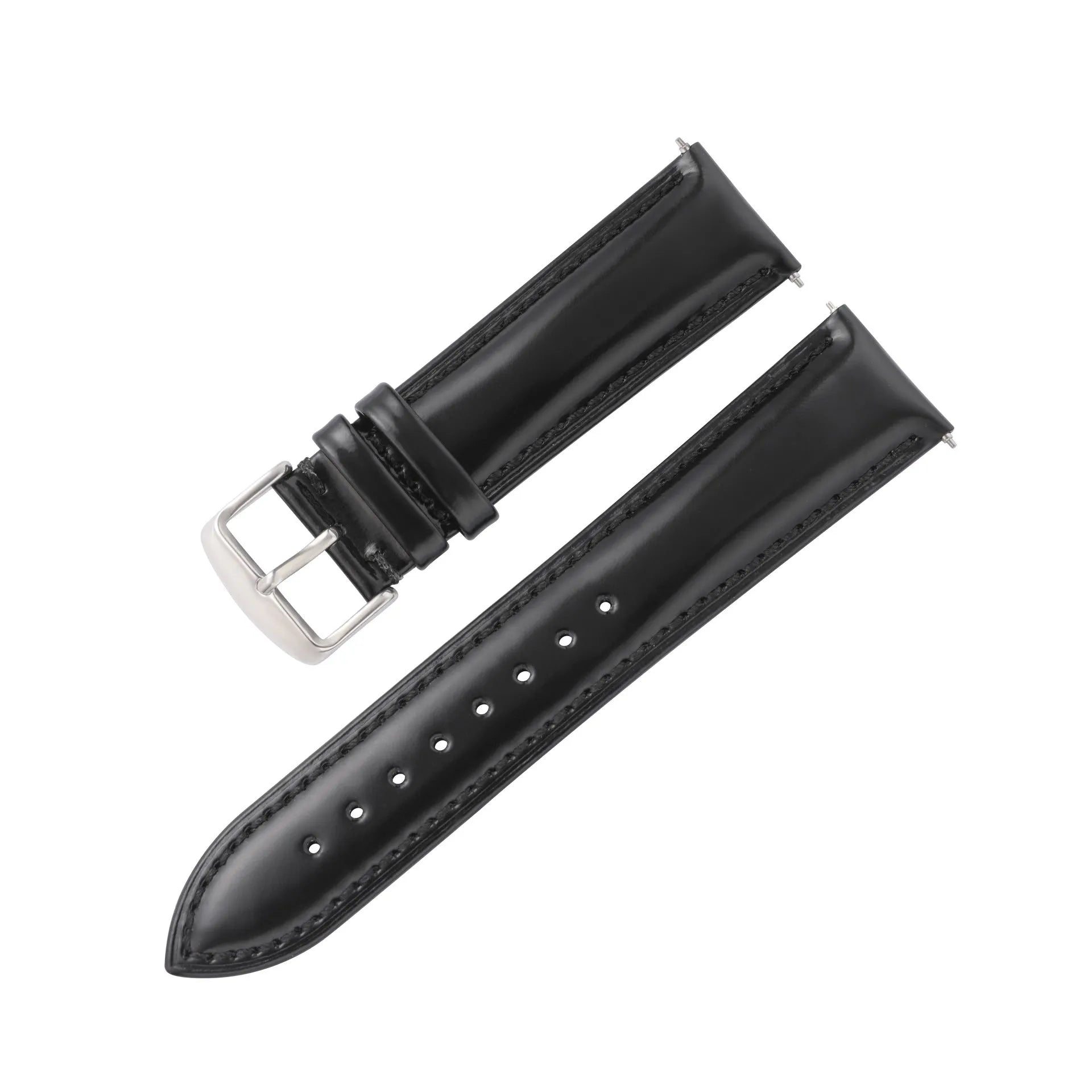 Quick release leather watch strap in bright cowhide, showing colour options and width sizes from 18mm to 22mm.