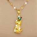 Gold electroplated copper necklace with micro inlaid zircon bear and butterfly, heart pendant, lip chain 41-50cm