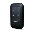 Portable 4G LTE WiFi router with black casing, built-in antenna, and 2400mAh rechargeable battery