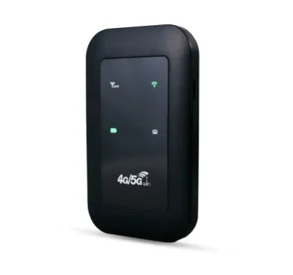Portable 4G LTE WiFi router with black casing, built-in antenna, and 2400mAh rechargeable battery