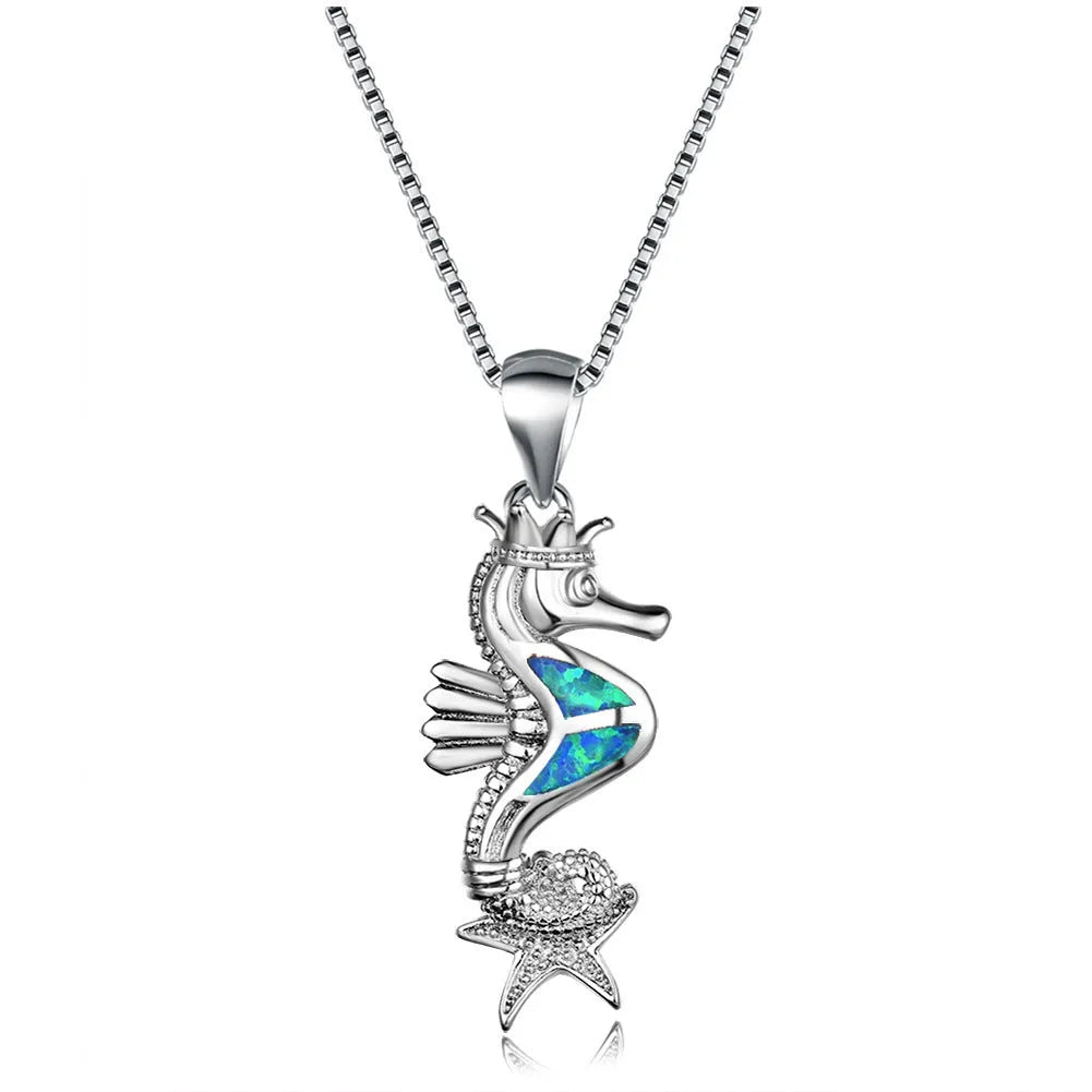 Women's adjustable animal zodiac necklace copper chain alloy pendant blue purple white on display