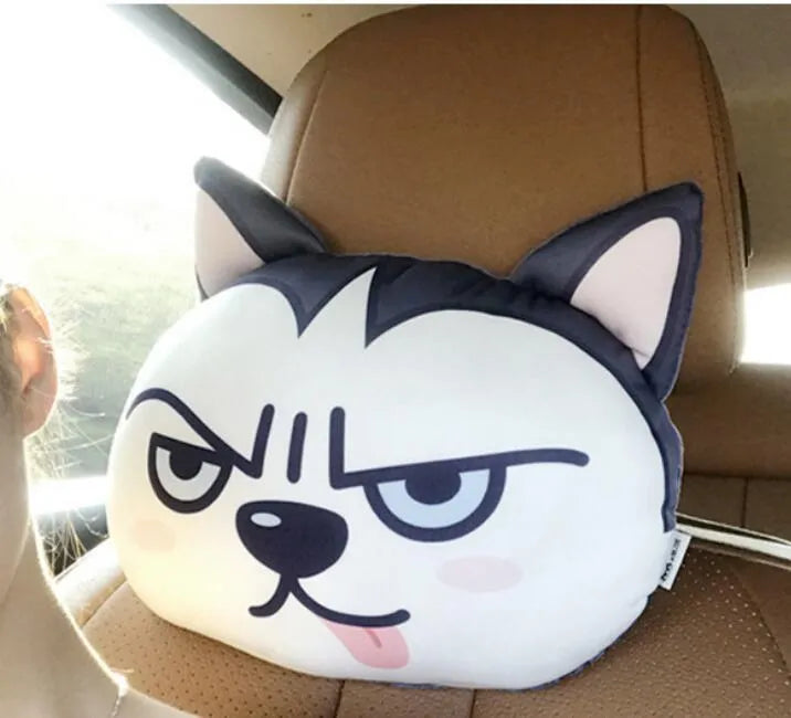 Cat lovers oblong car headrest pillow with cartoon cat print and removable cover for seat support