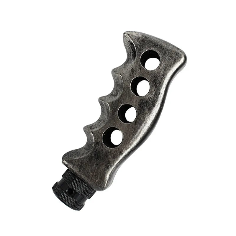 Knife handle shaped car gear shift knob in black resin and imitation metal with screws and sleeve