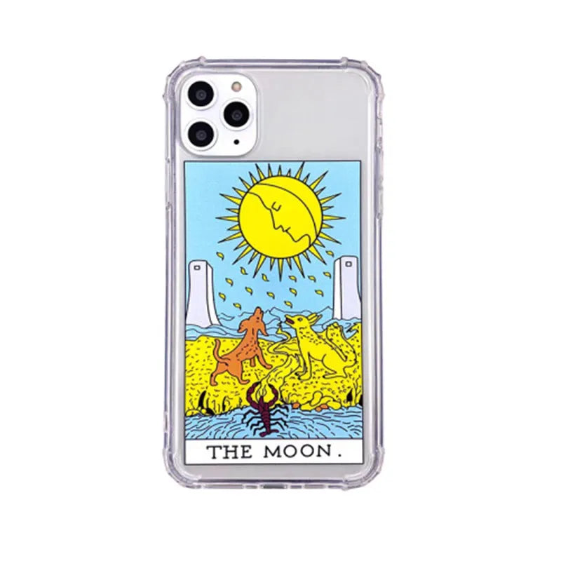 Creative Mythology comic design iPhone case in sun or moon graffiti colours, flexible silicone TPU back cover.