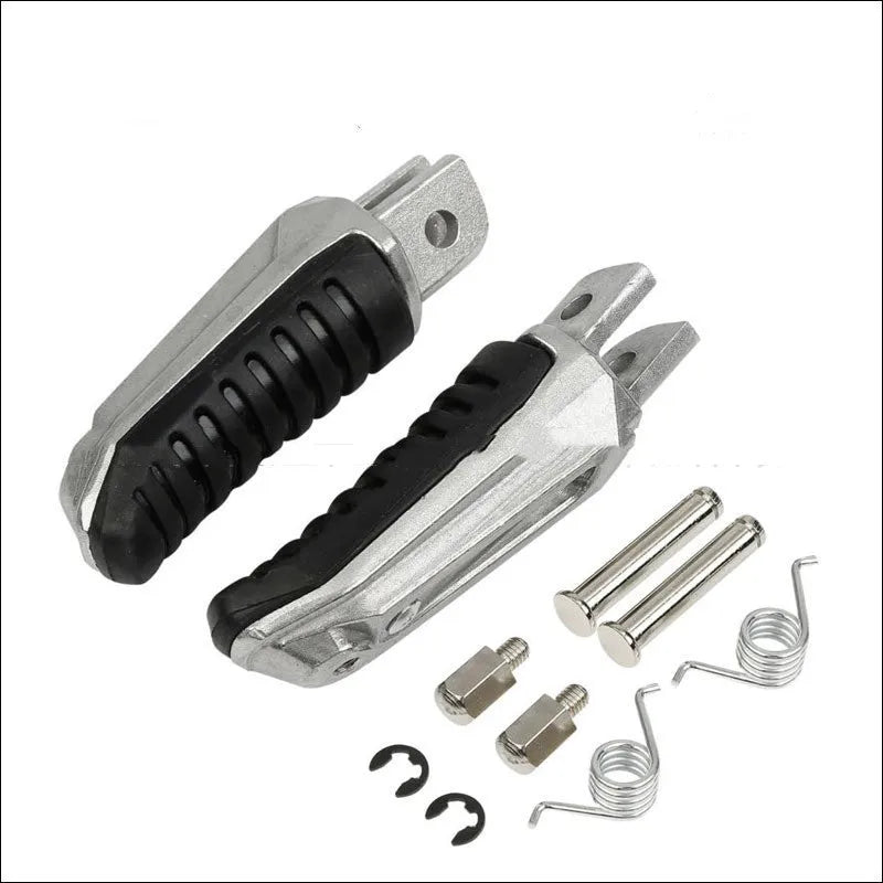 Black aluminium alloy motorcycle footpegs replacement set for Suzuki models.
