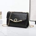 Small PU leather chain shoulder messenger bag in solid colour with woven detail and clamshell opening