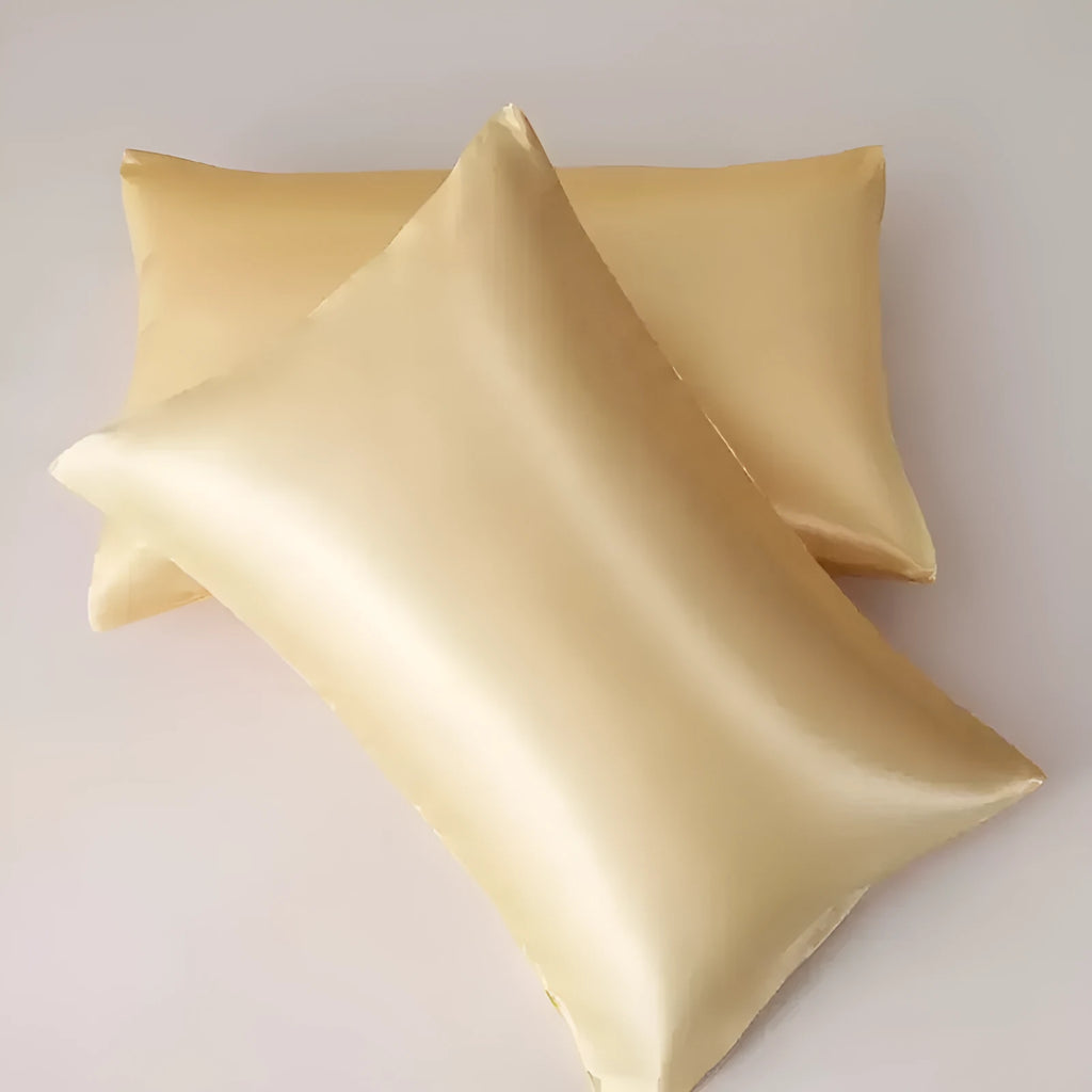 Satin cloth solid colour pillowcase pair in polyester plain weave, available in multiple colours and sizes