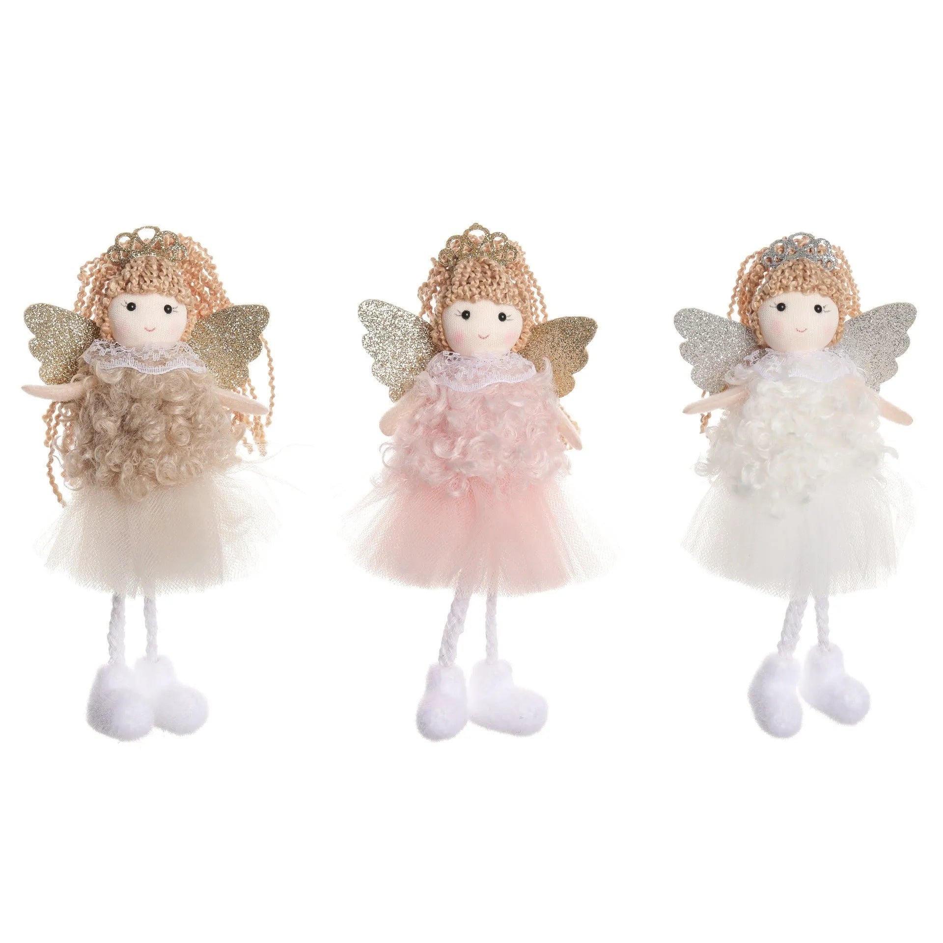 Christmas angel fabric pendant hair accessory for girls' high ponytails in white, pink, or khaki style