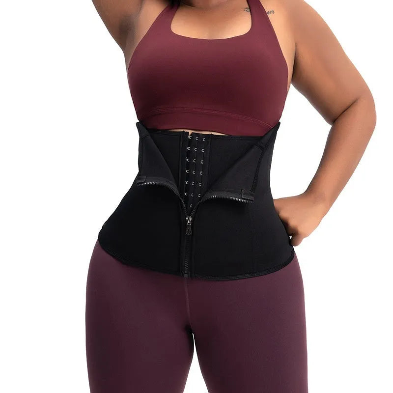 Breasted neoprene belly band corset in black colour showing abdominal compression design