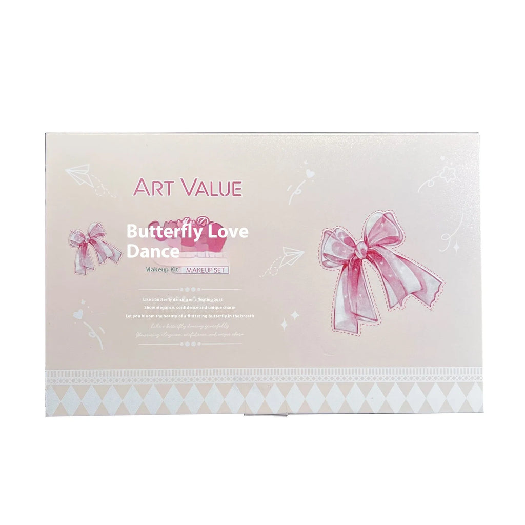 Butterfly Coloured Box Suite make-up set with pink cosmetics, four lip muds, blush and necklace