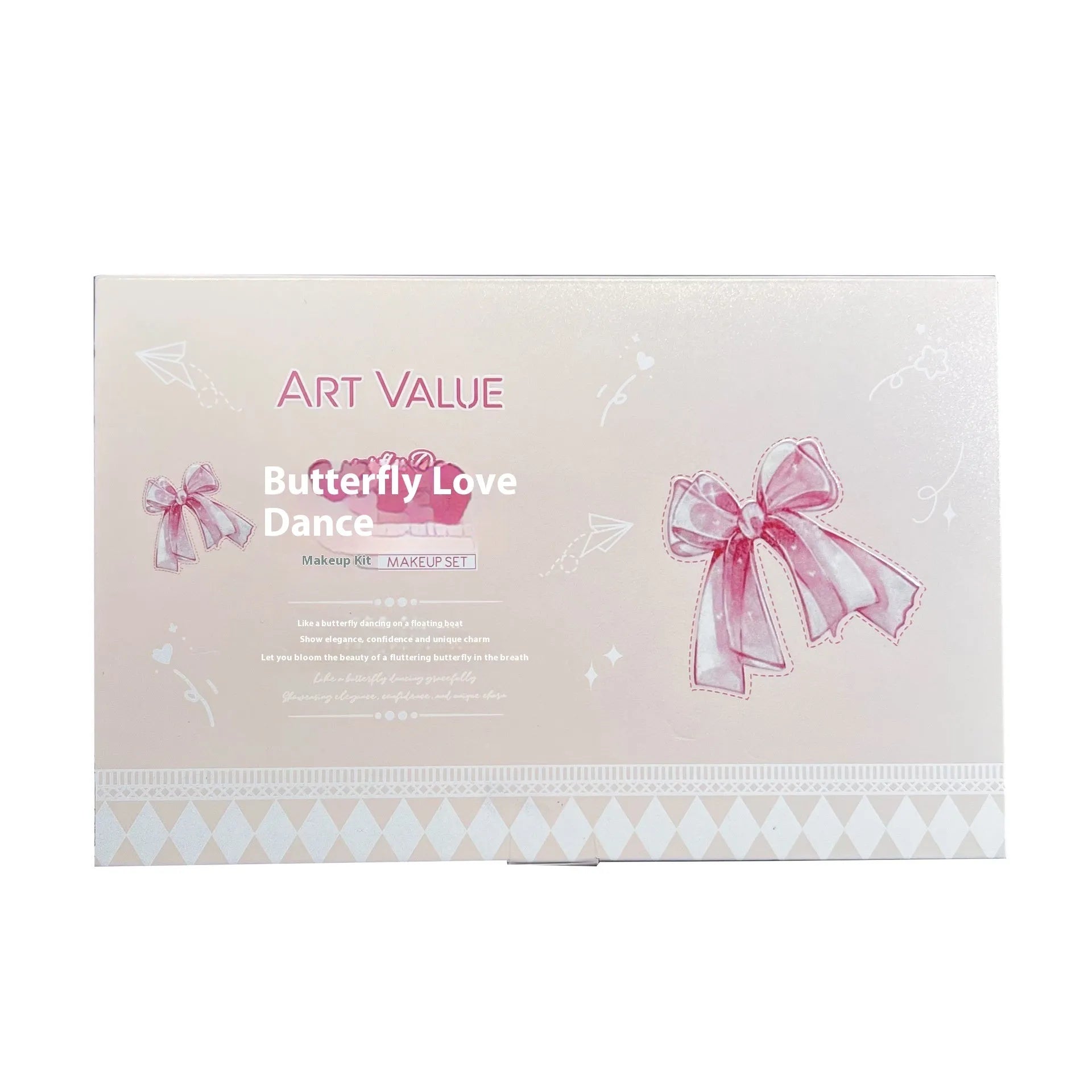 Butterfly Coloured Box Suite make-up set with pink cosmetics, four lip muds, blush and necklace
