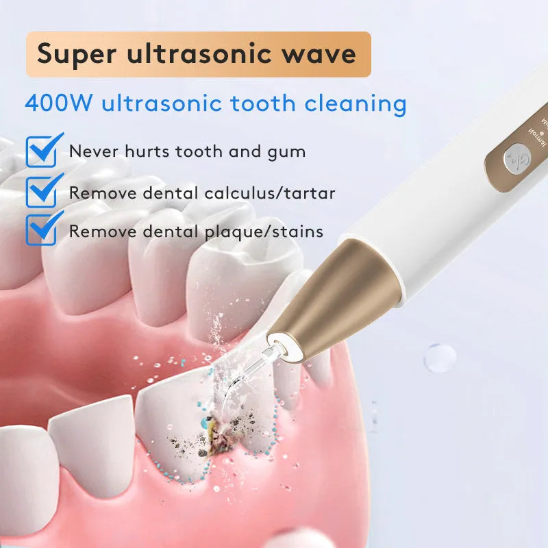 Gold ultrasonic tooth cleaner for tartar removal and stain reduction