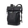 Men's nylon waterproof backpack in solid black for business commute and outdoor travel