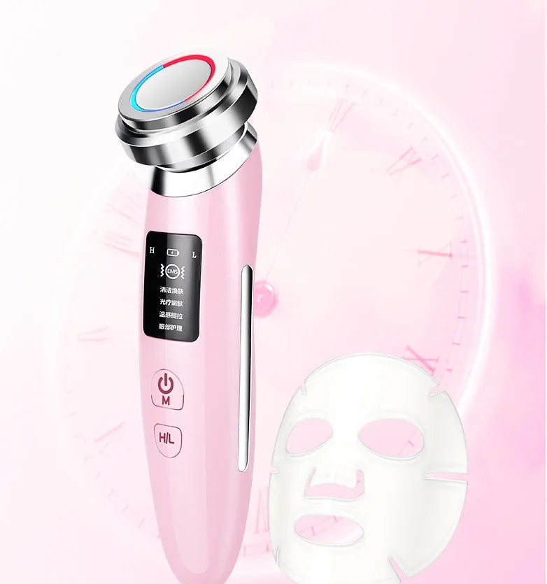 Pink cleansing and rejuvenating beauty instrument showing 185mm length