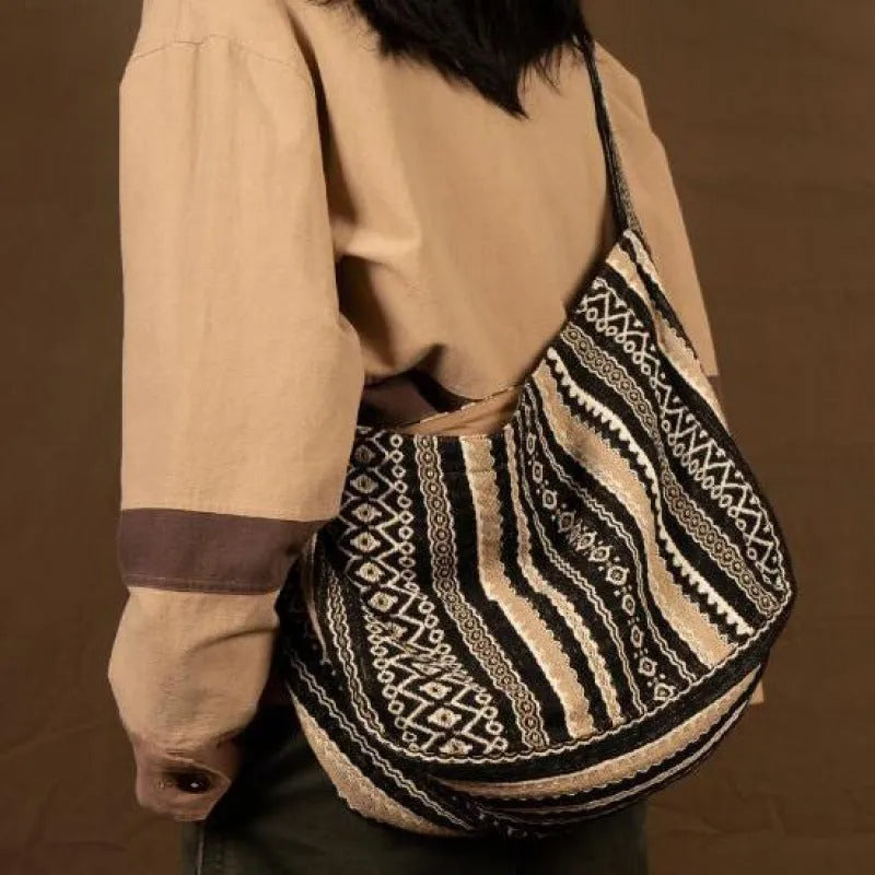 Corduroy retro striped messenger bag with adjustable plaid strap, measuring 37cm by 28.5cm.