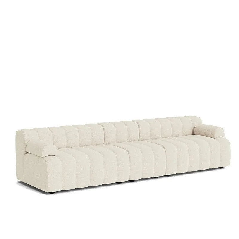 Nordic modular sofa set in beige fleece with square units corner and footrest
