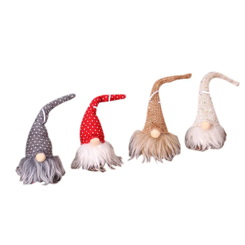 Handmade Swedish forester gnome LED tree pendant with warm light and snowflake details, 8x20 cm, beige colour