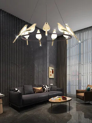 Modern aluminium alloy ceiling light with iron chandelier framework and adjustable height feature