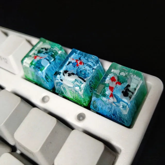 Scenery koi fish pattern resin keycap for Cherry MX switch mechanical keyboard backspace position