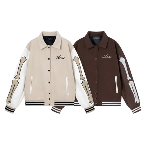Apricot and brown embroidered bone pattern wool jacket for autumn and winter.
