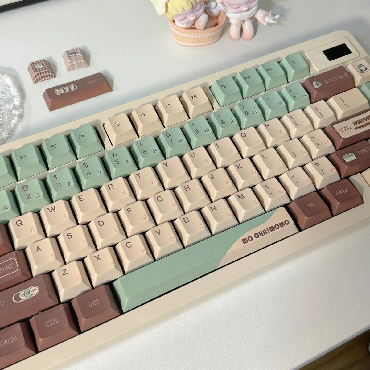 Matcha Theme plastic keycap set with five-sided sublimation printing for mechanical keyboards