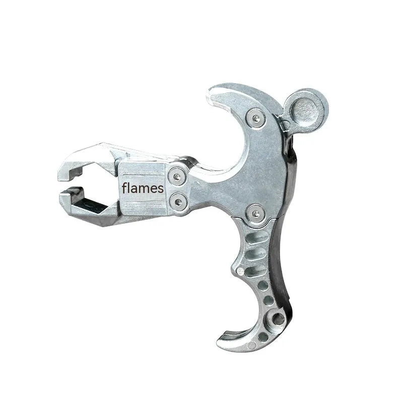 Zinc alloy archery release aid with a stainless steel trigger and adjustable wrist strap.