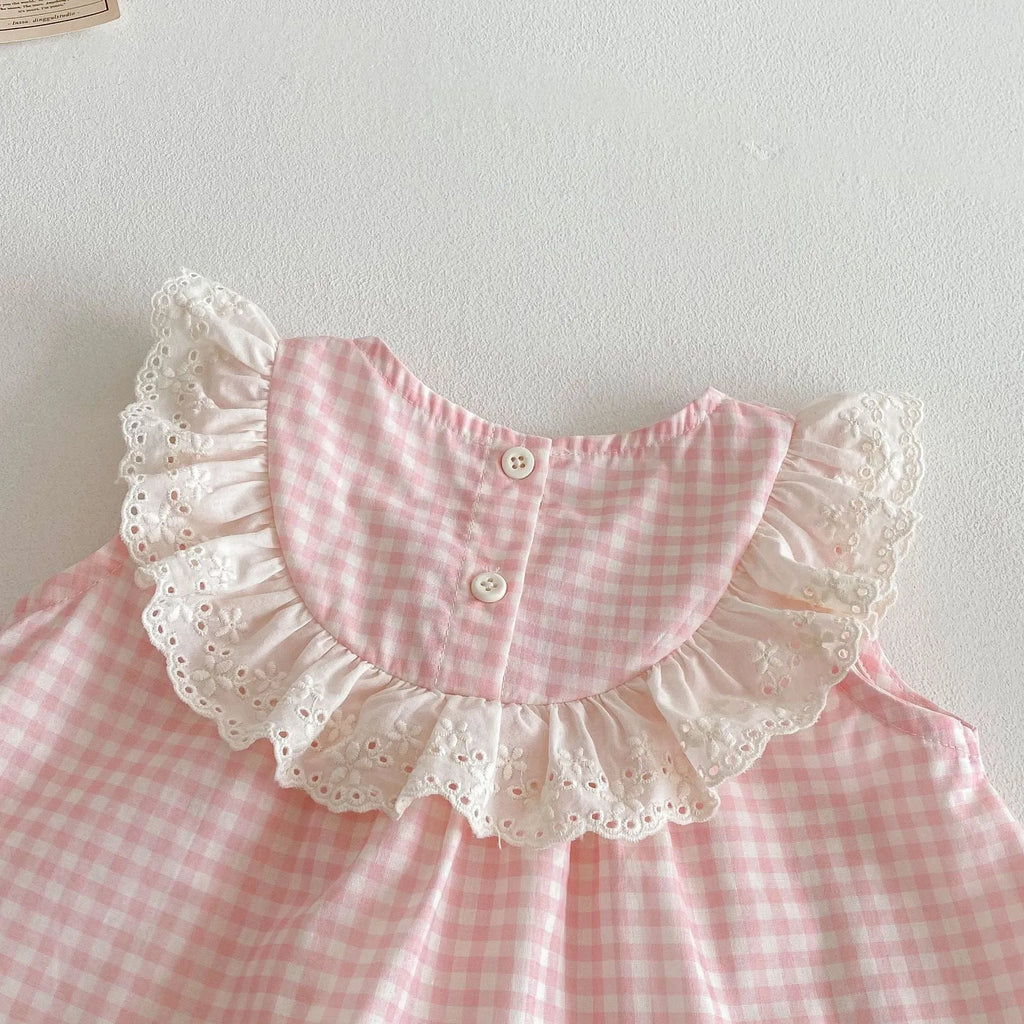 Girls cherry pink plaid bowknot shirt and wide leg pants two-piece set on child