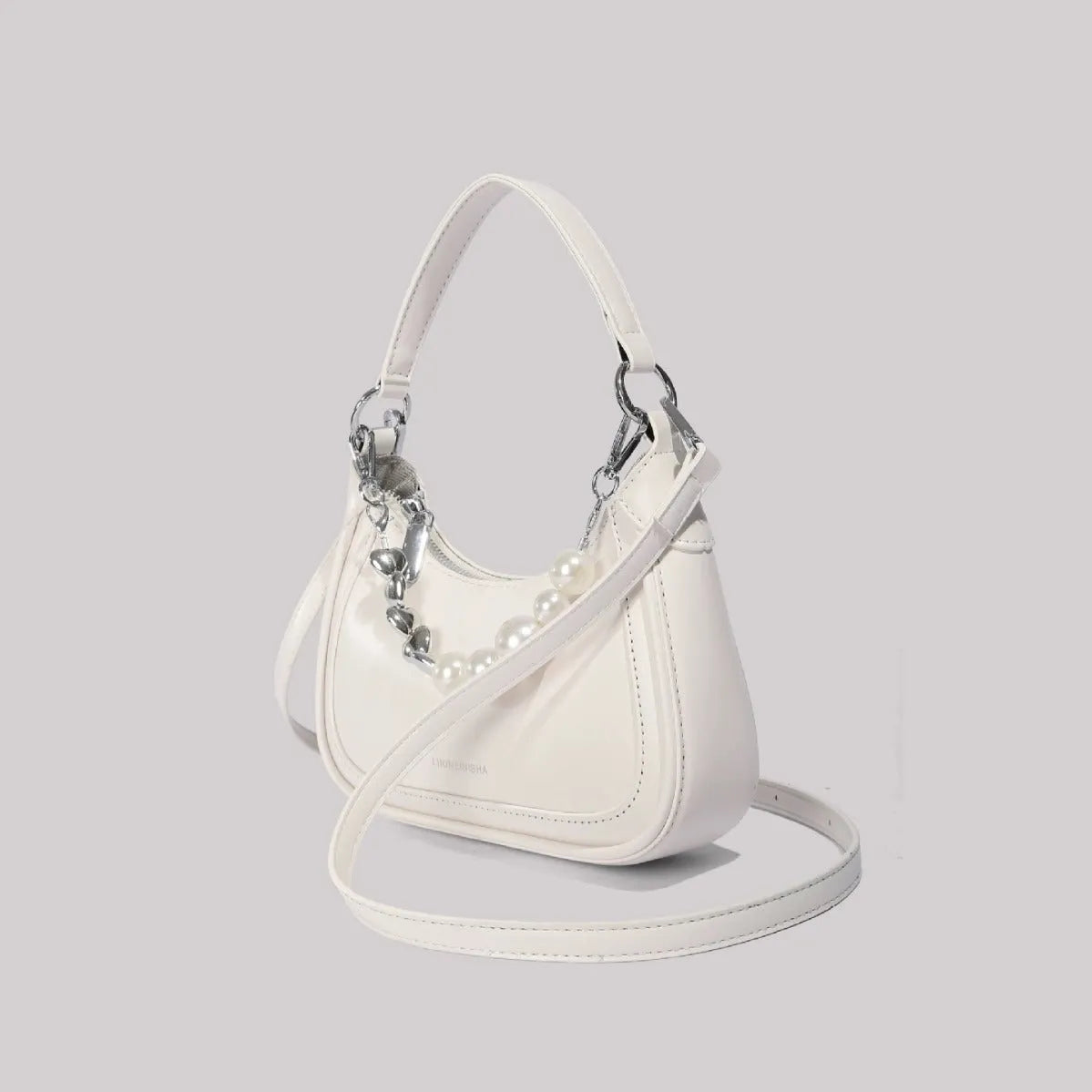 White PU crossbody bag vertical square shape with sewing line detail and three-dimensional outer pocket