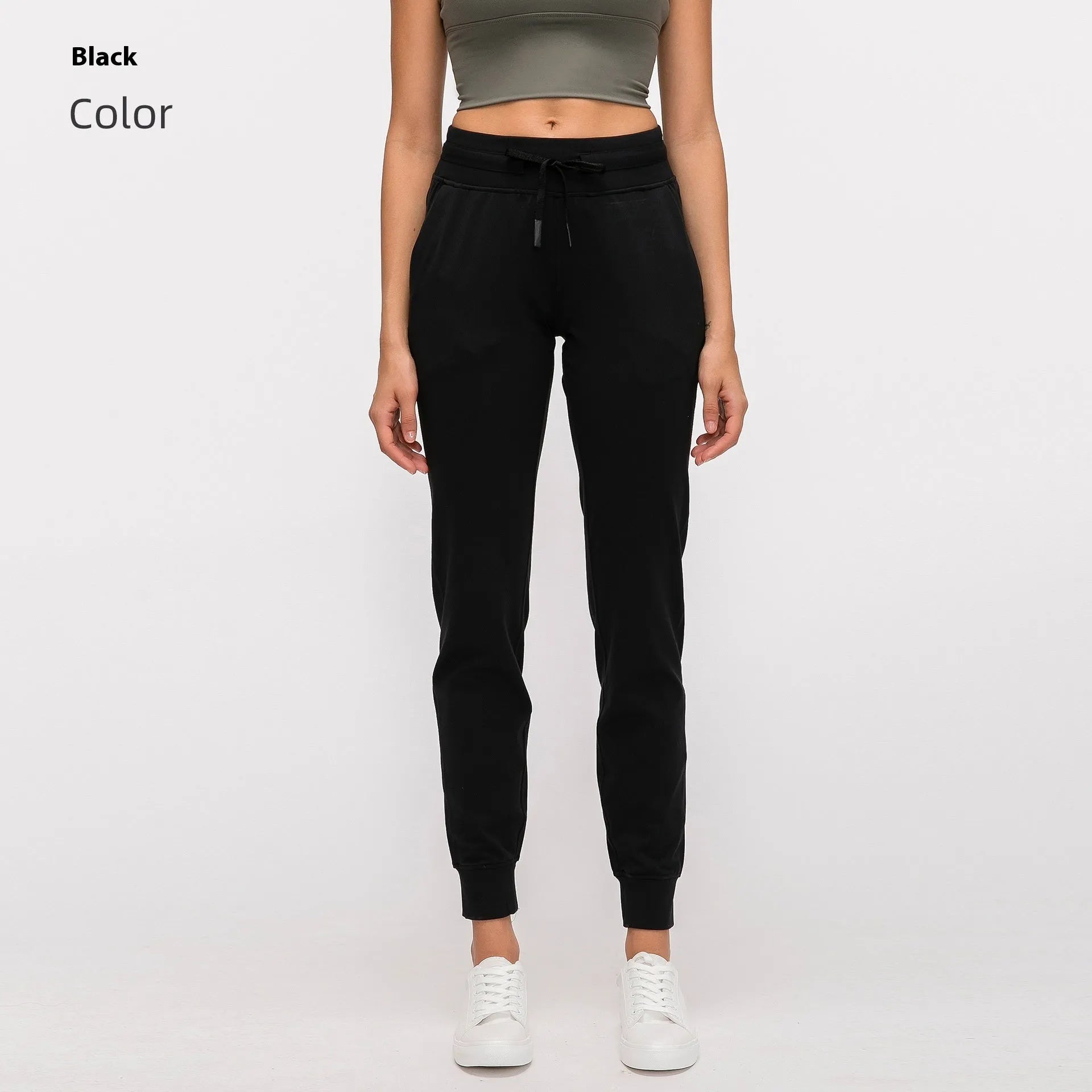 Women's high-waist yoga pants with drawstring waist in Belgian Blue colour