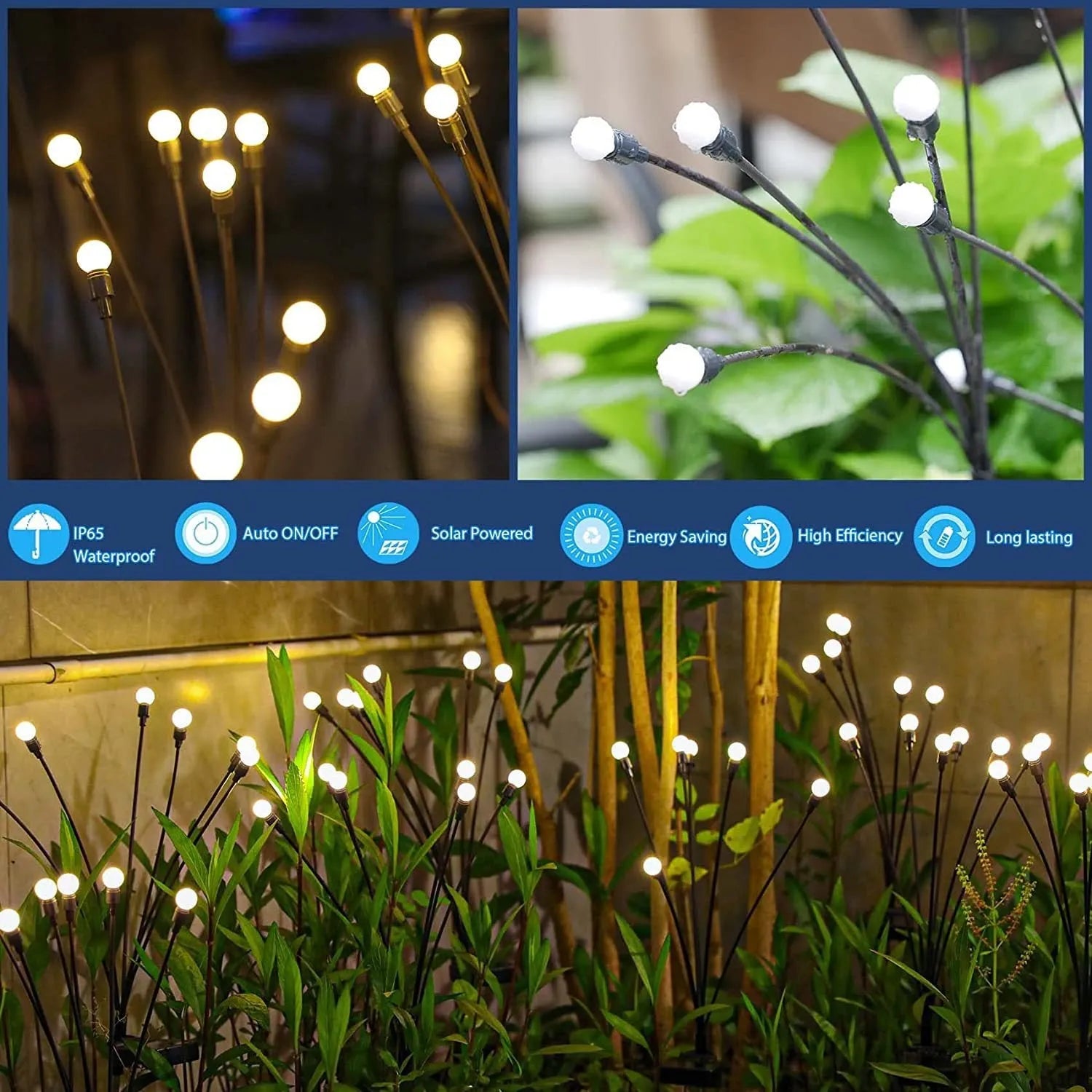 Solar-powered LED garden light with ground spike for soil installation in warm white or coloured lighting options