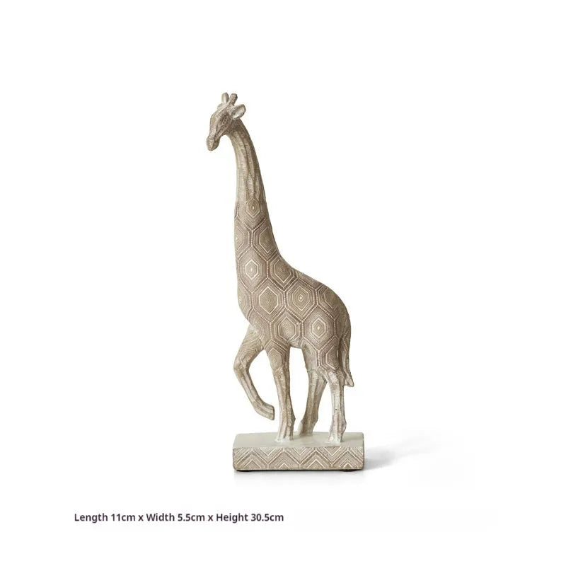 Wood colour giraffe resin ornament on a table, showing European style design and 30.5cm height.